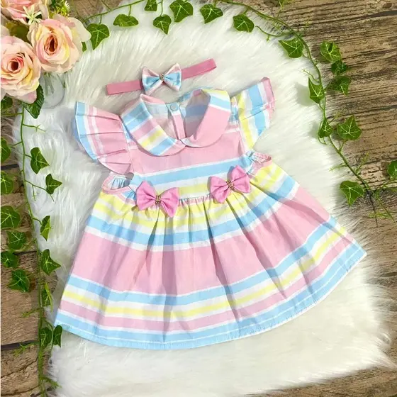 Vestido bebê menina roupa de bebe recem nascido infantil 3 a 8 meses algodão