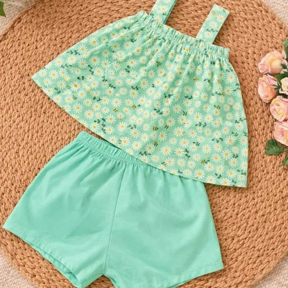 Conjunto Infantil Feminino Verão Bebê Menina Floral Blusa e Short Bebê 12 a 18 Meses