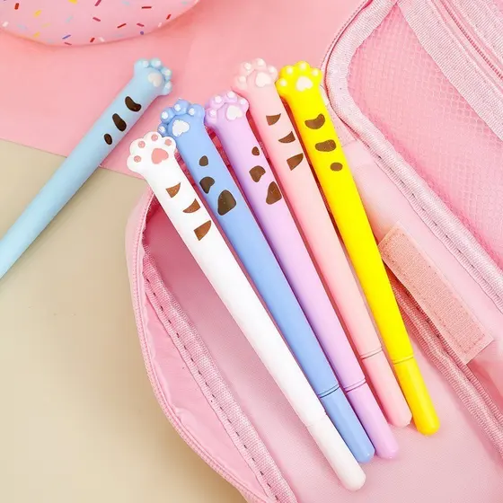 Novo Caneta Estudante Papelaria Escritório Material Prêmio Com Macio E Colorido Gato Fofo Garra Neutro Adesivo