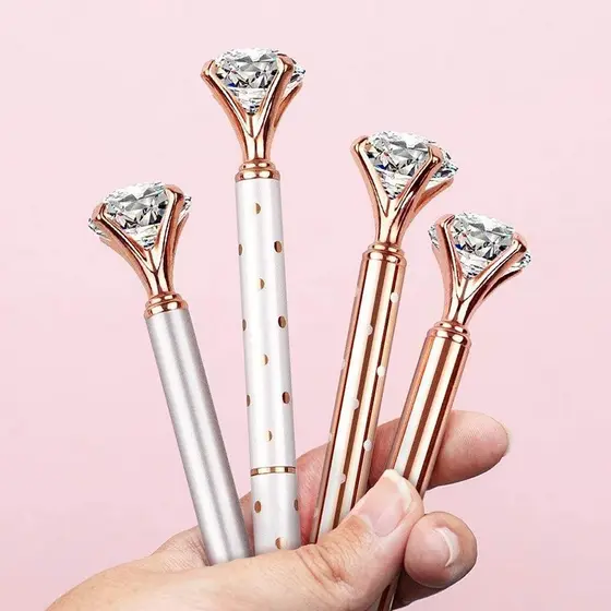 Caneta Criativo 1.0mm Big Diamond Crystal Pen Caneta Esferográfica Para Estudantes De Negócios