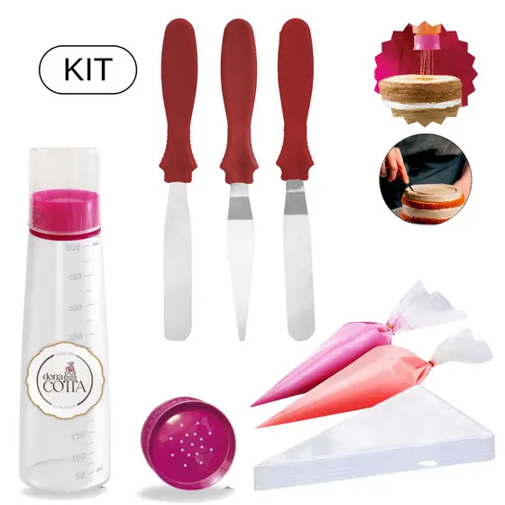 Kit Confeiteiro 1 Regador De Massas 3 Espátulas 50 Unid Saco Descartáveis