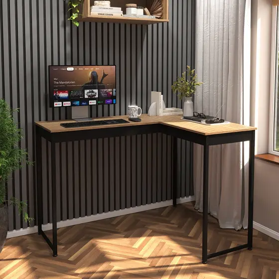 Escrivaninha Mesa de Canto em L 110cm Industrial para Escritório e Home Office Modelo Pier