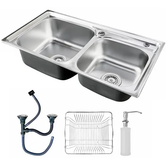 Cuba Pia Gourmet Dupla Prata Cozinha Aço Inox C/Acessórios Brinovar 78x43