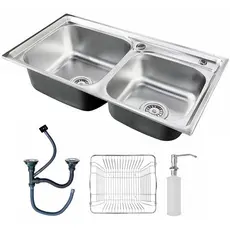 Cuba Pia Gourmet Dupla Prata Cozinha Aço Inox C/Acessórios Brinovar 78x43