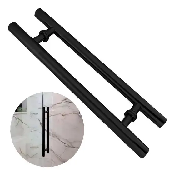Puxador Para Porta 40cm Preto Inox 304 Pivotante Redondo