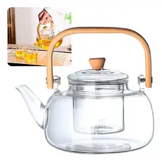 Chaleira de Vidro com Infusor – Cabo de bambu, Ideal para Chá, Café e Decoração