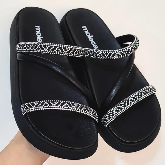 Sandália Papete Feminino Moleca Brilho 5469.121 Confortável
