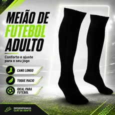 Meião de Futebol Adulto 38 ao 43 Preto jogador profissional modelo 2026 confortavel