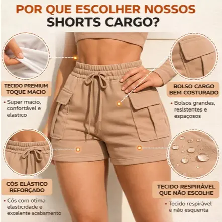 Short cargo Feminino Moletom Moletinho Shortinho Soltinho Confortável Algodão