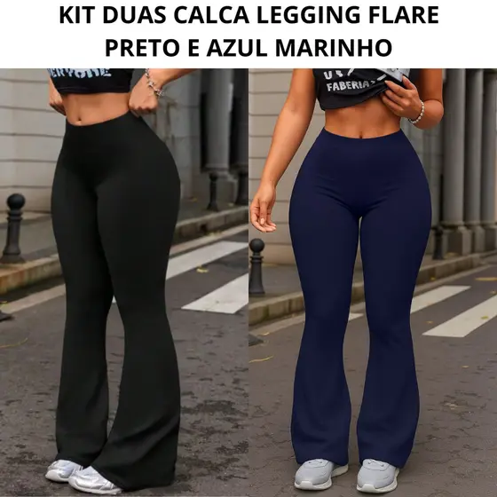 KIT 2 Calça Legging Flare Flanelada Leg Boca De Sino Bailarina Grossa Zero Transparência