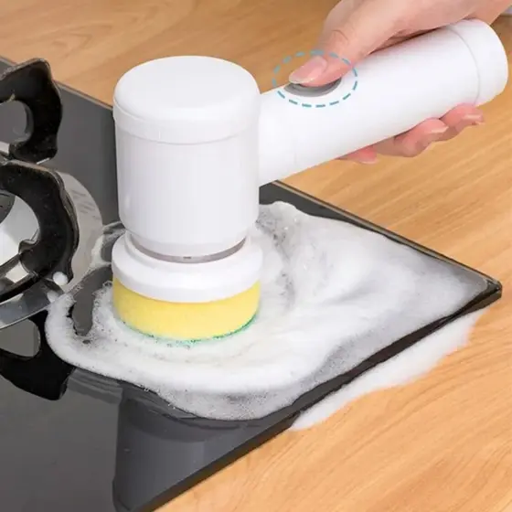 Kit Escova limpeza elétrica Sem fio Purificador de energia Portátil Pratos Panelas Cozinha Banheiro