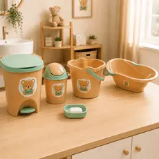 Kit Banho Bebê Completo Banheira Balde Lixeiras Copo Saboneteira