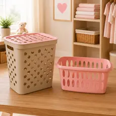 Kit Banho Banheiro Baby Bebê Cestos Roupas Menino Menina Rosa