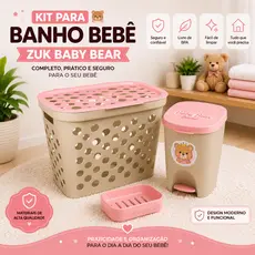 Kit Banho Banheiro Baby Bebê Cesto Roupa Saboneteira Lixeira Com Pedal E Tampa Infantil  Rosa Menina