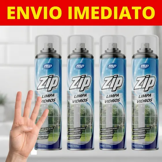 Limpa Vidros Espuma Mágica Spray 400ml Sem Manchas Limpeza a Seco Vidro Espelho Box Carro ZIP Clean