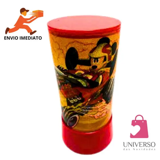 Abajur Infantil Mickey Moderno Luz Led A Pilha Mesa Quarto Cor Da Base Vermelho Cor Do Abajur Amarelo