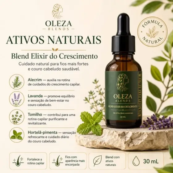 Óleo Capilar de Alecrim OLEZA 60ml | Para Cabelos Ralos, Fracos e com Queda