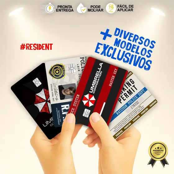 Adesivo Película para Cartão | Resident Evil, Umbrella, Leon, e Jill