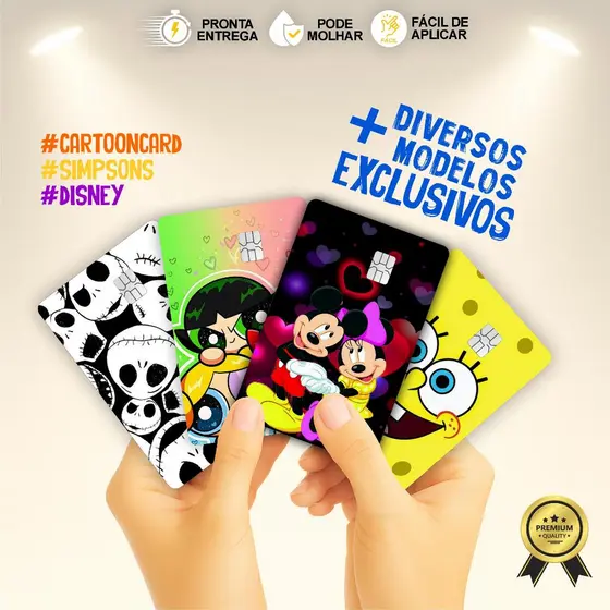 Adesivo Película para cartão | Personagens Desenhos Animados Minnie, Simpsons, Barbie, Bob Esponja, Moranguinho