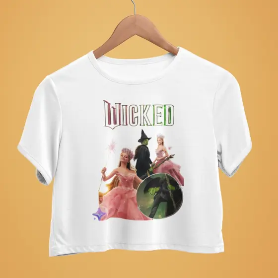 Cropped Camisa Wicked Ariana Grande Glinda 100% algodão semicropped Preto Musical