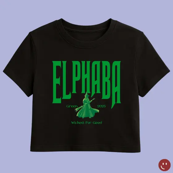 Cropped Baby Tee Wicked o Filme Elphaba - 100% Algodão - Cropped Preto e Branco