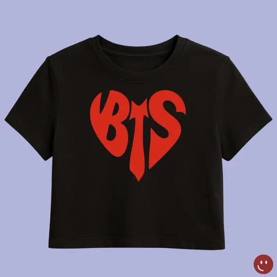 Cropped Baby Tee Feminino BTS K-pop Army - Tecido 100% Algodão