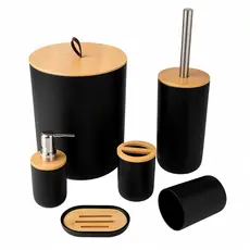 Kit Banheiro Conjunto 6/4 /2 Peças Completo Lixeira Tampa Basculante Bambu Lavabo Escova Sanitária