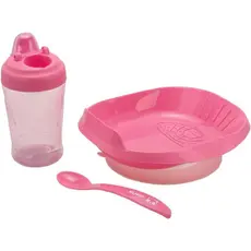 Kit Refeição Infantil Prato Copo E Talher Rosa Kuka