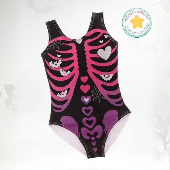 Body Collant Infantil Preto Esqueleto bicolor de Halloween - Dia das bruxas