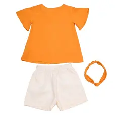 Kit Conjunto Shorts Branco Bata Lisa E Faixa De Cabelo