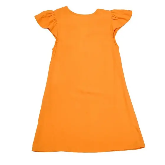 Vestido com Mangas Franzidas Liso Viscose Laranja