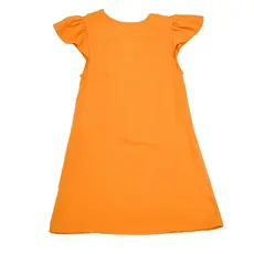 Vestido com Mangas Franzidas Liso Viscose Laranja