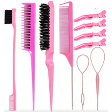 Kit Pente de 10 Peças com Ferramenta de Trança e Clipe de Bico de Pato Estilo/Escova de Cabelo