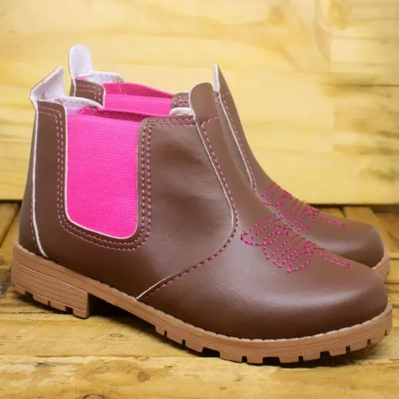 Bota botinha botina jeca jequinha cauntry coturno pink com costura Barbie menina infantil