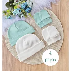 Kit com 2 Touca e 2 Luva Para Bebê Recém Nascido 100% Algodão Antialérgico Maternidade