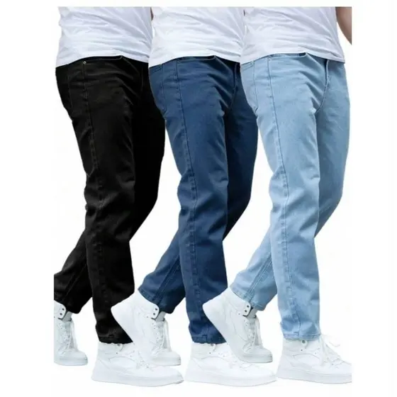 Kit Com 3 e 2 Calças Jeans Masculinas Slim Fit Básicas Cores Variadas Dia a Dia
