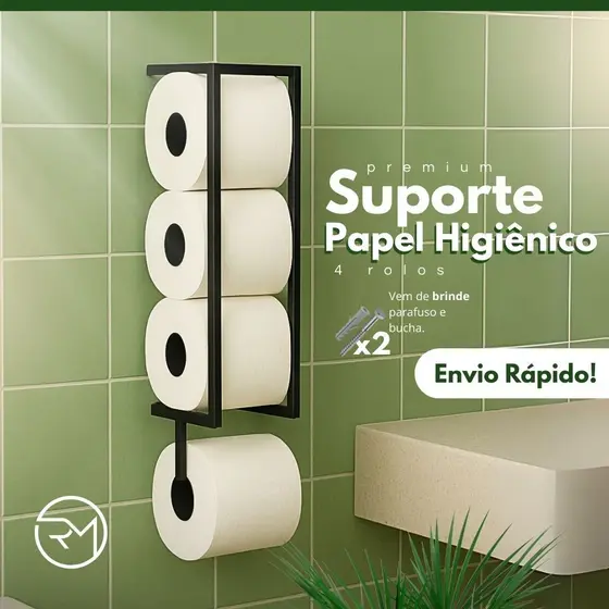 Suporte Porta Papel Higiênico Parede Preto Texturizado