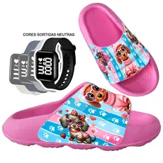 Combo Chinelo Pala Slide Nuvem Infantil Max Px Menina Desenhos confortável e + Relógio cores sortido