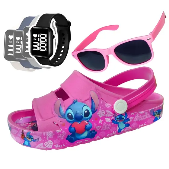 Combo Sandália Pro Babuche Chinelo Papete Infantil Menina /Mais Relógio /Mais Oculos