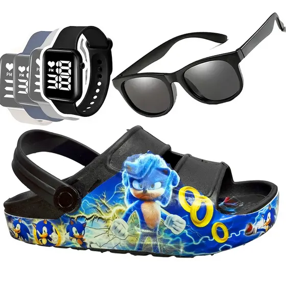 kit Sandália Pro Babuche Papete Chinelo Infantil Menino /MAIS Relógio/ Mais Oculos