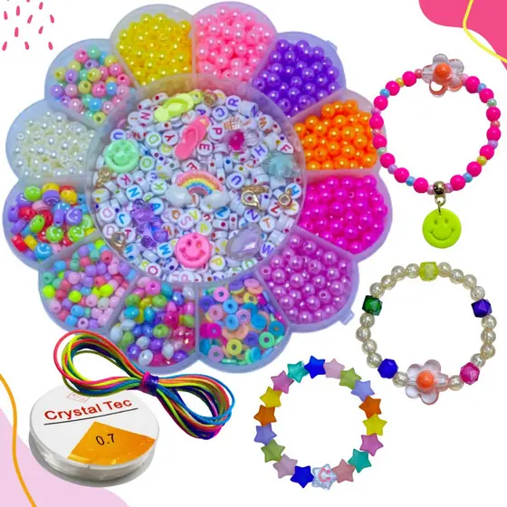 Kit Miçangas Infantil Pulseiras E Colar Maleta Florzinha, Borboleta e Minnie Bijuteria para Crianças