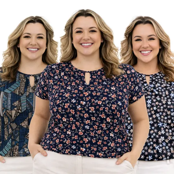 Blusa Plus Size Feminina Detalhe V em Malha Fria