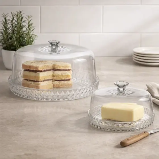 Kit Boleira e Queijeira Mesa Posta Glamour Acrílico Porta Bolo Tortas Queijos Decoração Suporte
