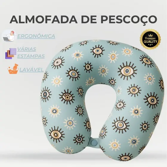 Almofada de Pescoço Olho Grego Claro Premium | PROTEÇÃO ENERGÉTICA E MÁXIMO CONFORTO EM VIAGENS