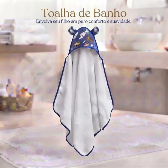 Toalha com Capuz Infantil Bebe de Algodão Macia, Orelhinhas Fofas Absorvente Ideal para Banho