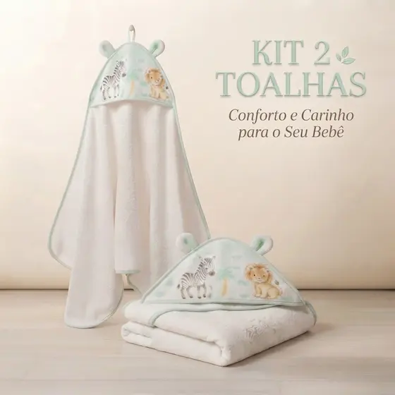 Kit 2 Toalhas com Capuz Infantil Bebe em Algodão – Macias, Absorventes e com Orelhinhas Fofas para Banho