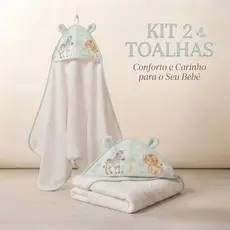 Kit 2 Toalhas com Capuz Infantil Bebe em Algodão – Macias, Absorventes e com Orelhinhas Fofas para Banho