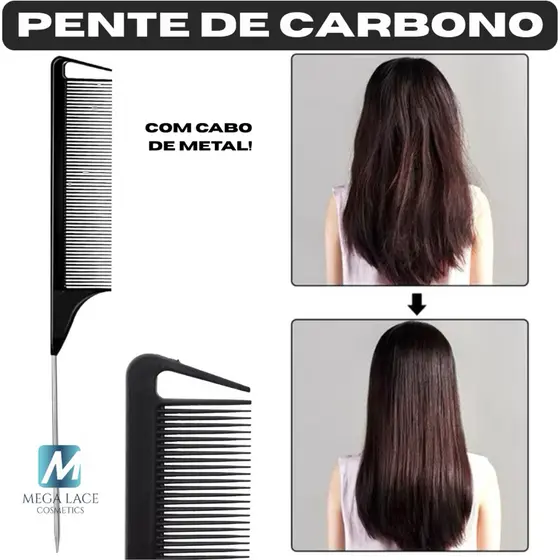 Pente Profissional de Carbono Cabo de Metal (até 230º) com separador de mechas