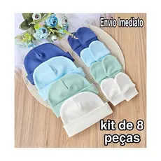 Kit 4 Touca e 4 Luva Para Bebê Recém Nascido 100% Algodão Antialérgico Maternidade Enxoval Gestante