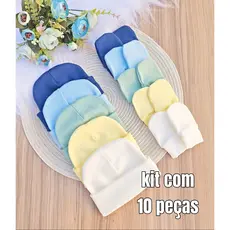 Kit 5 Touca e 5 Luva Para Bebê Recém Nascido 100% Algodão Antialérgico Maternidade Enxoval Gestante